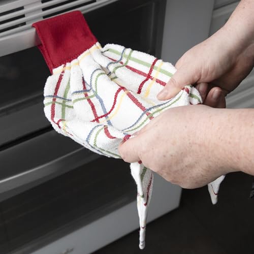 Image of Ritz Premium 100% Cotton Solid & Multi Check Kitchen Tie Towel Absorbent, Super Soft, Fast Drying Hang Towel, 3-Pack, Paprika Red