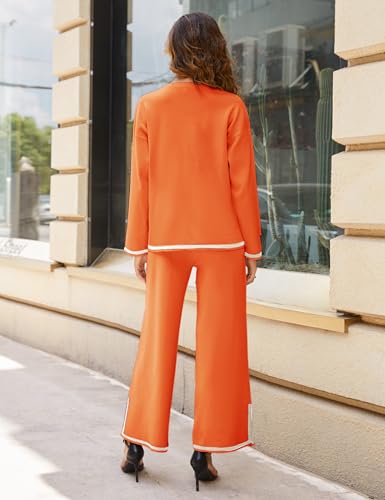 Image of Tanming Women's 2 Piece Outfits Long Sleeve Knit Sweater Top Wide Leg Pants Lounge Sets Tracksuits