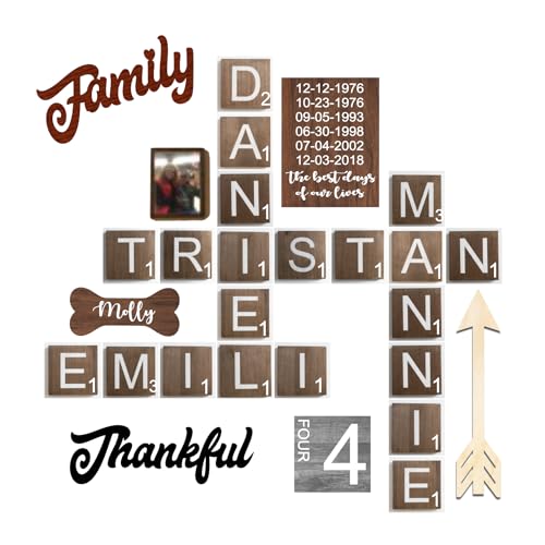 Large Wood Alphabet Tiles - 5 X 5 inches Tile - Wooden Tiles Crossword Letters - Living Room Wall Letters - Farmhouse Decor - Home Decor Puzzle Sign - Personalized Gifts