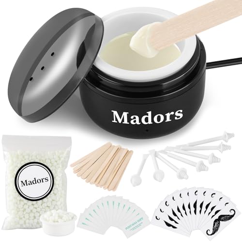 Madors Nose Wax Kit Portable Ear Wax Warmer for Hair Removal with 100g Wax Beads 12 Applicators 24 Nose Hair Sticks Wax Melt Warmer Facial Waxing Kit for Women and Men
