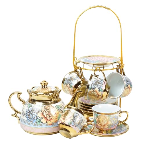 Vintage Floral Ceramic Tea Coffee Set 13pcs Gold Trim