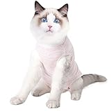 術後服 猫用 ペット術後ウェア 皮膚保護 傷舐め防止 エリザベスカラーに代わり 介護服 引っ掻き防止 避妊術後ケア オス メス兼用 (M, ピンク)