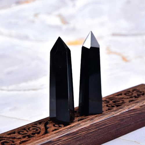 Obsidiana natural columna hexagonal de 70mm varita mineral curativa LVTFCO 6