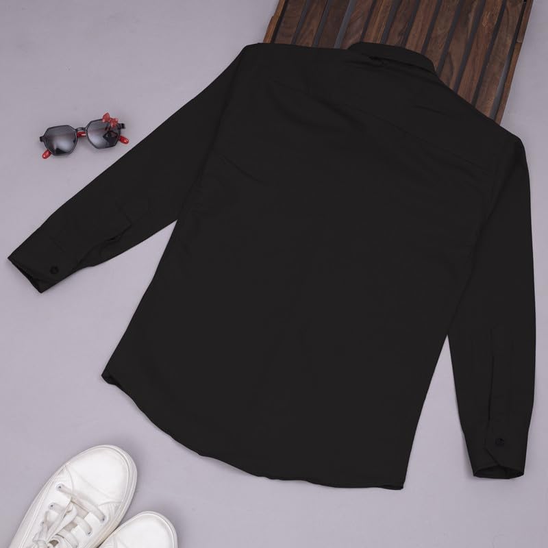 Image of Boy's Kids Regular Fit Solid Pattern Cotton Shirt with Pocket Collared Neck Long Sleeve Button Down Closure Type and Standard Length | Boys Cotton T-Shirts Set | Shirt for Boy