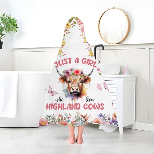 Image of Highland Cow Hooded Bath Towels for Girls,Soft Cotton Swimming Shower Beach Blanket (Highland Cow)