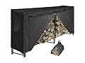 BH Blue Home Indoor & Outdoor Firewood Rack with Waterproof Cover - Heavy Duty Log Storage and Carrier Combo – Black Steel Tubular Log Holder for Fire Pits and Fireplaces – Easy to Assemble (8ft)