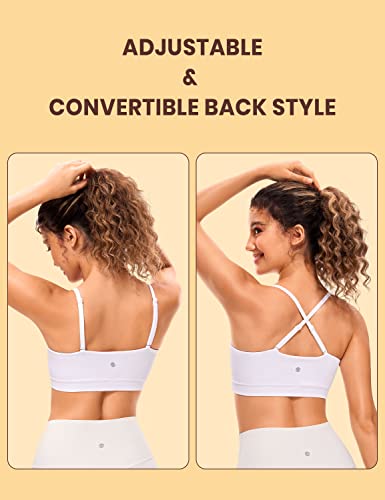 Image of CRZ YOGA Butterluxe Womens Adjustable Spaghetti Thin Strap Sports Bra - Padded Wireless Square Neck Workout Yoga Clothes