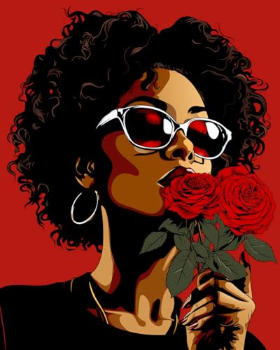 Toile peinture par numéros roses afro-américaines avec pigments denses 40x50