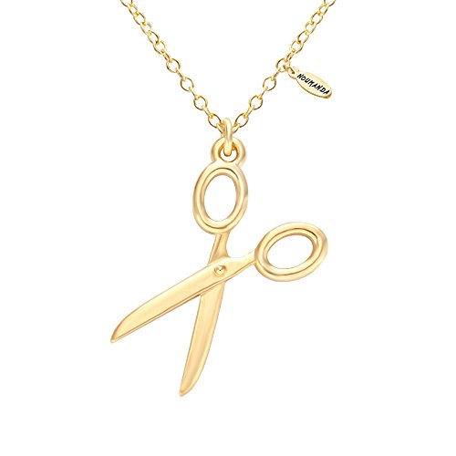 NOUMANDA Steampunk Jewelry Golden Scissors Necklace Hair Dresser Gift (Gold)