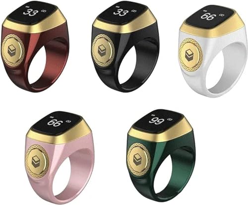 Smart Tasbih Zikr Ring E01, Muslim Prayer Timing Reminder, Oled Display, Tasbih Counter, Smart Ring, Tasbih Ring, Wearable Technology, 5 Time App Notification (Pink, 20mm)