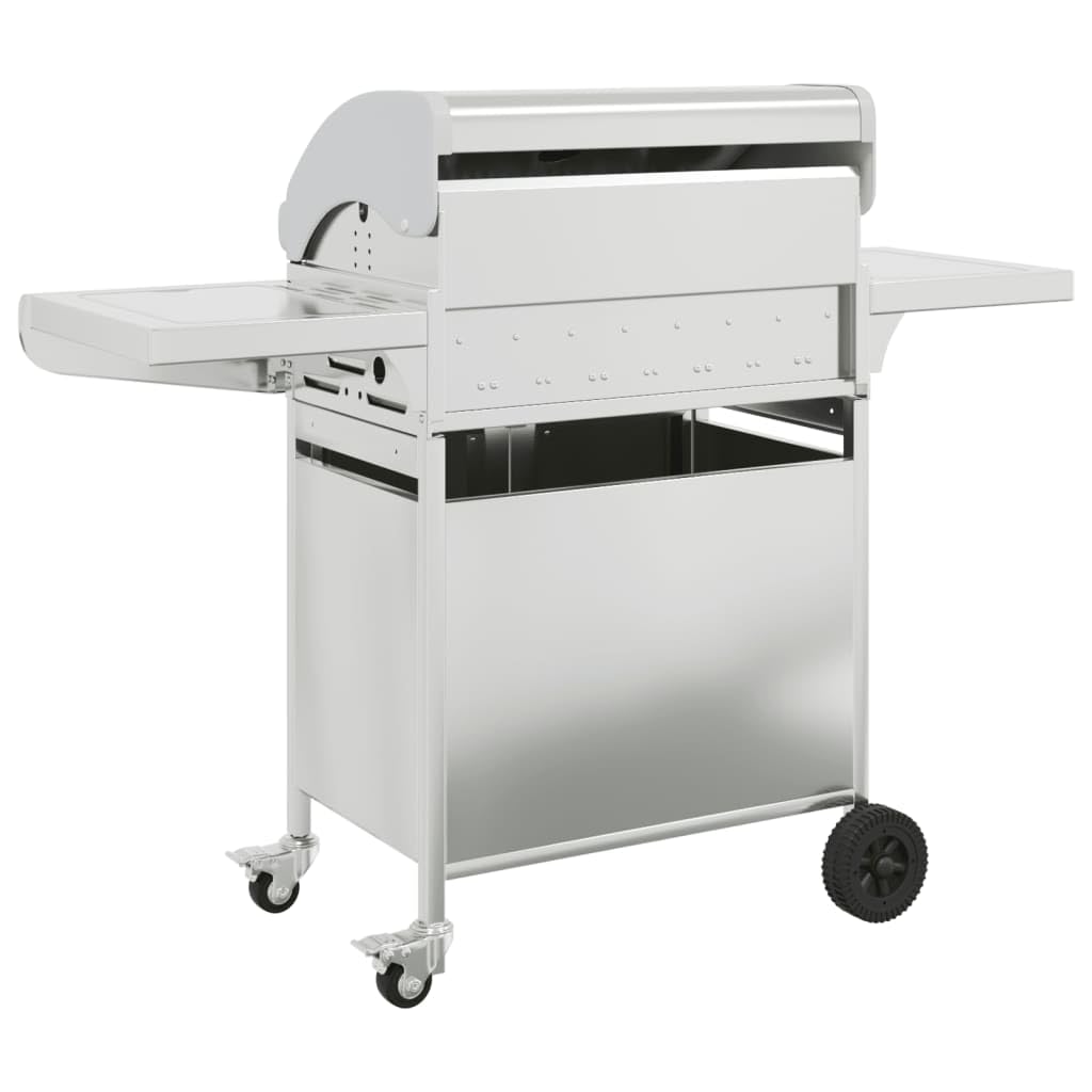Griglia Barbecue a Gas con 5 Bruciatori, Accensione Piezoelettrica Termometro Integrato Ruote Flessibili Armadietto di Stoccaggio 136,5 x 54 x 109 cm Acciaio Inossidabile e Cromato for Esterno Famigli