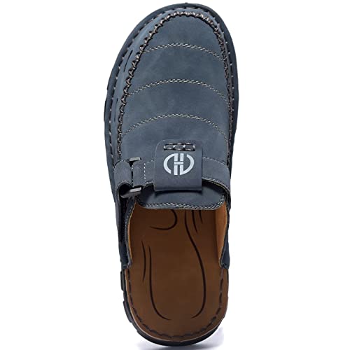 Jebuktxe Mens Clogs Summer Leather Sandals Closed Toe Garden Clogs Shoes Indoor Outdoor Slip-On Mules Wide Blue Size 40 #TOP4