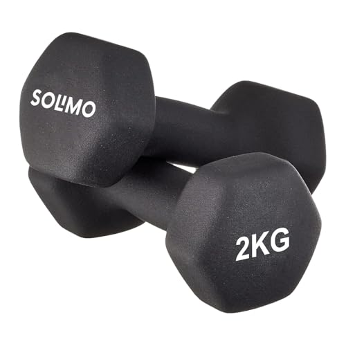 Image of Amazon Brand - Solimo Neoprene Dumbbell 2 kg, Set of 2 (Black)