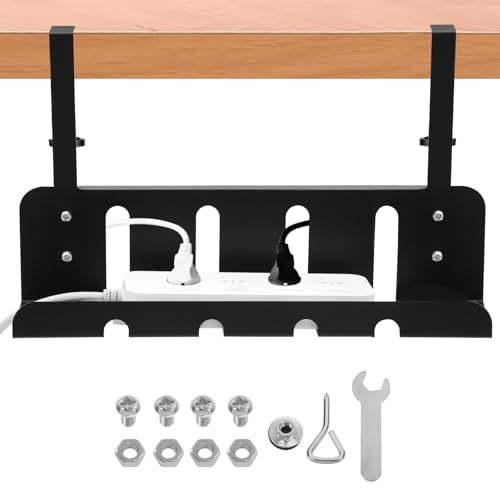 Bandeja de gestión de cables de hierro negro PRETYZOOM para workspace debajo del escritorio