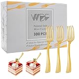 WDF Premium Disposable Plastic Mini Forks 300 Pieces 4 Inches | Gold Plastic Forks | Heavy Duty Plastic Tasting Forks | Perfect for Small Appetizers and Desserts (Mini Forks)