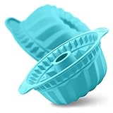 DOKLY 2 PCS 10' Silicone Cake Pans, Round Cake Baking Molds, Non-stick Fluted Tube Cake Pan with Sturdy Handle, Perfect Bakeware for Cake, Jello, Gelatin, Bread, Para Gelatinas (Blue|BPA Free) …