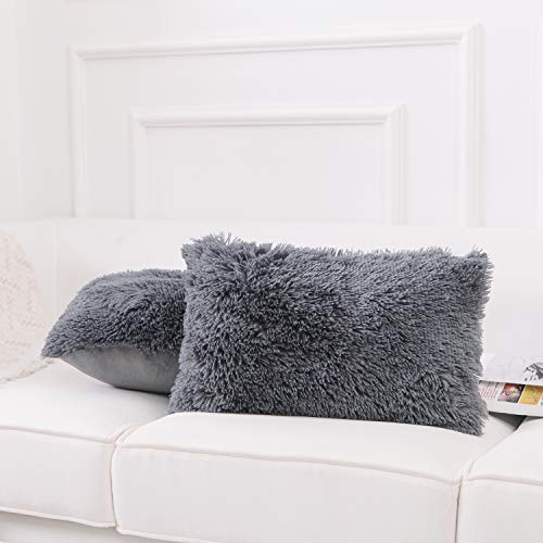 Image of Lumbar Pillow Covers for Couch Faux Fur Decorative Pillows 12x20 Inch