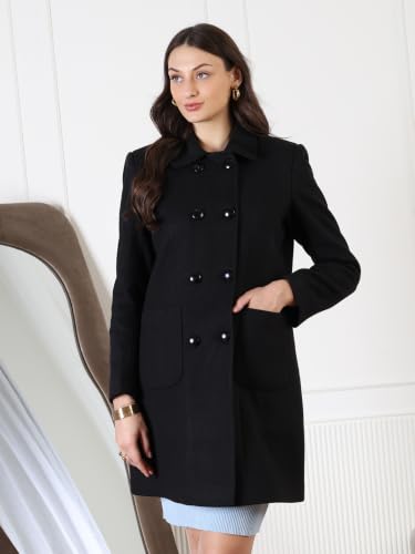 Image of CHKOKKO Women Classic Long Winter Coat Double Breasted | Knee Length Design with a Sophisticated Spread Collar and Convenient Front Pockets for All Occasions