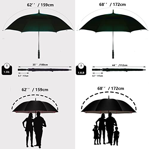 Image of Golf Umbrella Large 62 /68 /72 Inch, Extra Large Oversize Double Canopy Vented Windproof Waterproof Umbrella, Automatic Open Golf Umbrella for Men and Women and Family