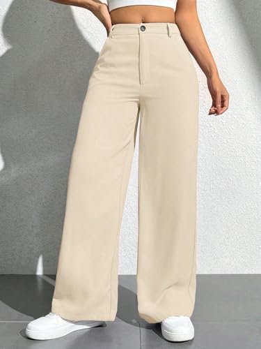 Image of Toochki Trousers for Woman Pants Women's Formal Office Korean | Beige Black Track Pant | Straight | Cotton Spandex Stretchable Trouser | High-Waisted Bottom Wear