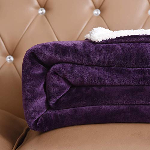 Nanpiper Sherpa Blanket, Super Soft Fuzzy Flannel Fleece/Wool Like Reversible Velvet Plush Couch Blanket, Lightweight Warm Blankets For Winter (Throw Size 50"X60", Purple) #TOP6
