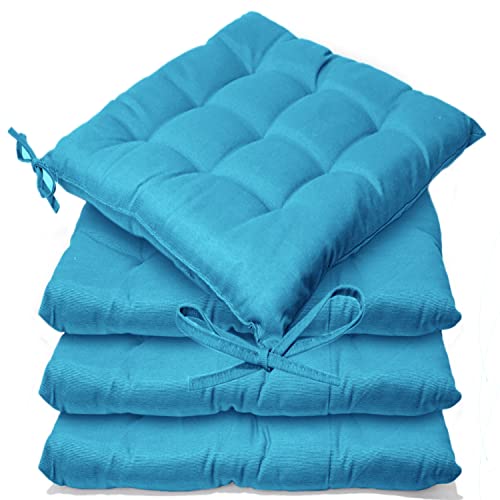 Casabella Pack of 4 Seat Pad for Dining Chair Garden Kitchen Chair Cushion With Tie On_9 Stitch_Teal Indoor/Outdoor Comfortable chair pads for Kitchen seat pads 9 stitch cushions