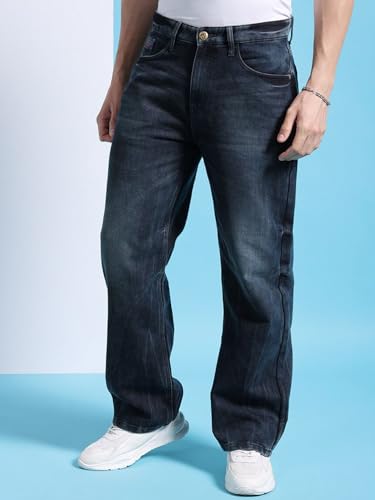 Image of The Indian Garage Co Men Baggy Solid Mid-Rise Stretchable Jeans