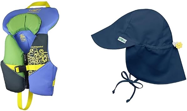 Stohlquist Toddler Life Jacket Coast Guard Approved Life Vest for Infants-Blue/Green-Infant & i Play. Baby Flap Sun Protection Swim Hat, Navy, 9-18 Months
