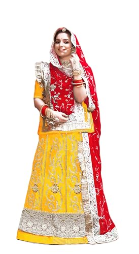Image of Heavy Embroidery Work Semi Stitched Shimmer Silk Designer Rajputi Poshak For Women Rajasthani Lehenga Choli