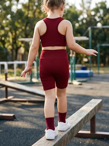 Image of Chichoo Girl's 2 Piece Athletic Outfits Workout Sets Sleeveless Crop Tank Tops and Bike Shorts Gymnastic Yoga Summer Kid 2-6Y