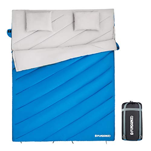 FUNDANGO Saco de Dormir Doble Enorme para Adultos con 2 Almohadas Rectangular Convierte en 2 Sacos Individuales para Camping Excursiones y al Aire Libre 3-4 Estaciones 210 * 152cm