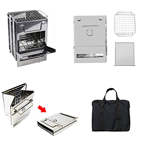 Dzrzvd Camping Wood Stove With Grill,Collapsible Backpacking Burner,Small Stainless Steel Firebox With Handles,Portable Solo Stove,Ultralight Rocket Stove For Outdoor Cooking Hiking Hunting Fishing #TOP5