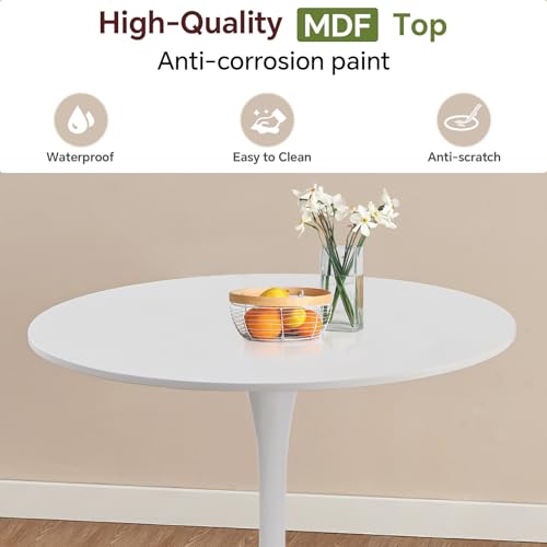 Image of Round Dining Table 31.5 inch White Tulip Table with Pedestal Base for 2-4 People Small Space - Kitchen Living Room Cafe