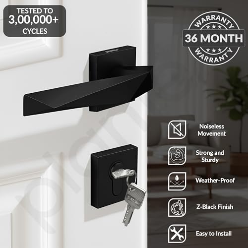 Image of Plantex Main Door Lock Set /Door Handle Lock /Mortise Door Lock for Home with 3 Years of Warranty (7129, Z-Black)