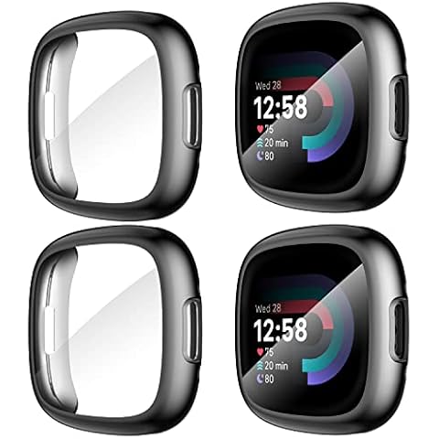 Suoman [4-Pack] for Fitbit Sense 2 /Versa 4 Screen Protector Case, Full Around Electroplate Soft TPU Bumper Around Protective Case Cover for Fitbit Sense 2/Versa 4 Smartwatch(Black+Black+Black+Black) Cover