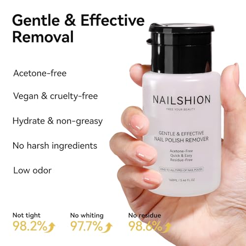 Image of Nail Polish Remover, Non-acetone, 3-6s Quick Removal, Pump Design | Rich in VE Non-Drying, Professional Polish Remover for All Air-Dry Nail Polishes, Home DIY Nail Art Supplies, 5.46 fl. oz