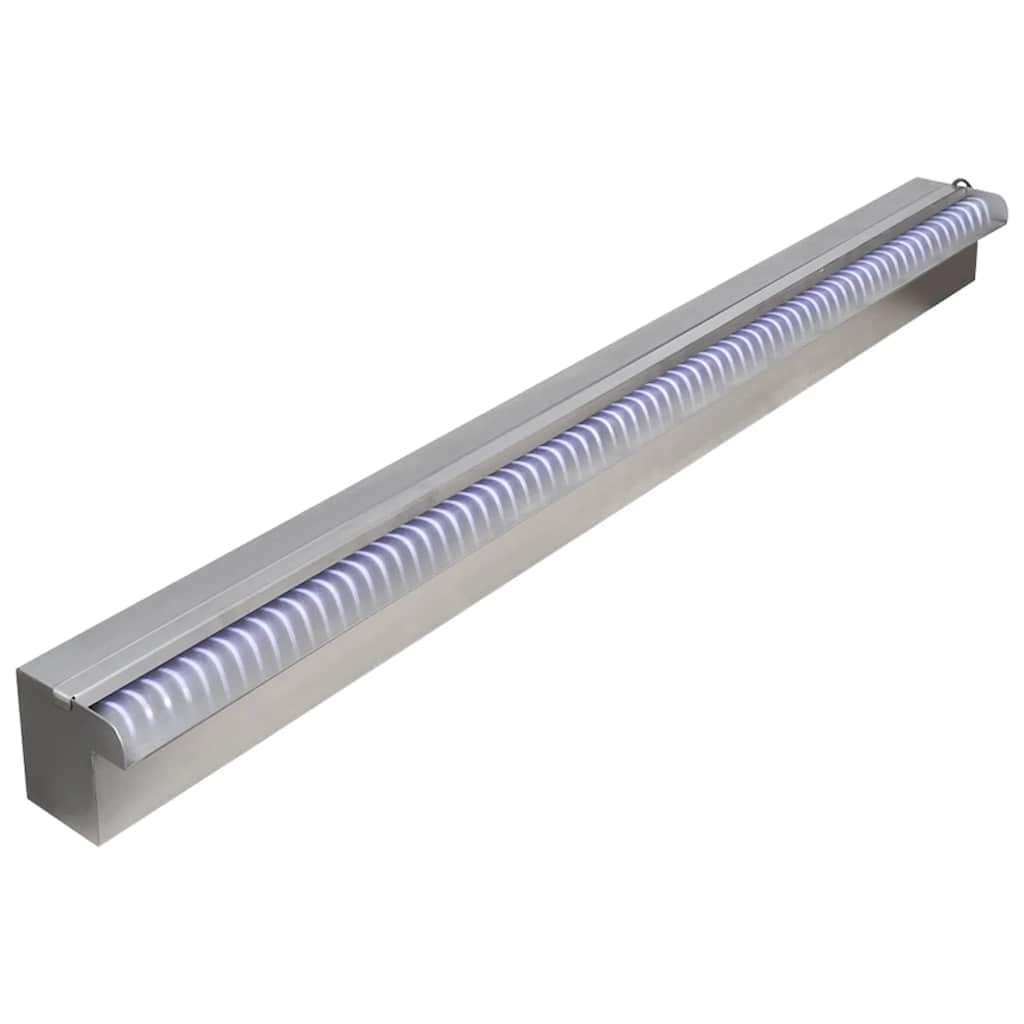 Fontanna basenowa, 90 cm, ze stali nierdzewnej, z oświetleniem LED, do stawu ogrodowego, kaskady, srebrna