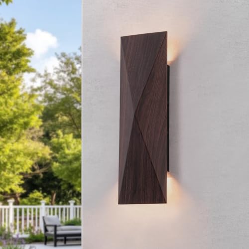 Image of LED Outdoor Wall Sconce in Dark Walnut Finish, Warm 3000K Light, 15.75 inch Outdoor Waterproof Patio Wall Light Fixtures for Exterior House, Front Door, Garden, Garage, Porch