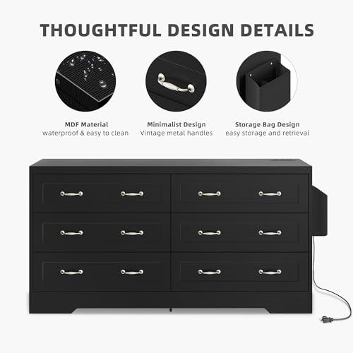 image for DWVO Large Buffet Sideboard Cabinet with 6 Drawers Power Outlets, Dres