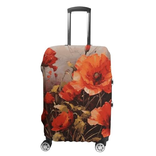 Oil Painting Red Flower Luggage Cover Dustproof Travel Suitcase Cover Elastic Suitcase Protector M Luggage Sleeves Fit 19-32 Inch Luggage
