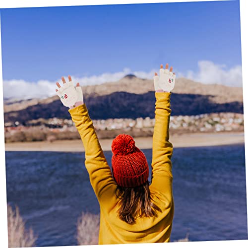 Winter Flip-Cover Mittens for Kids and Adults White Knitted Warm Gloves Embroidery Half-Finger Design Suitable for Cold Weather Boys and Girls3