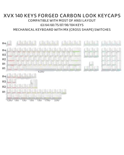 Image of XVX White Shine Through Keyboard Keycaps, Forged Carbon Texture Cherry Profile Keycap Set, Side Printed Keycaps Compatibility with ANSI Layout MX Switches Mechanical Keyboard