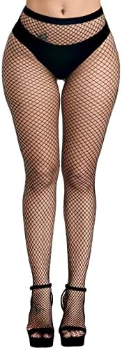 PERAMBRY Women's Fishnet Tights High Waist Fishnet Tights Black Fishnet Stockings Mesh Fishnet (Black-M Hole)