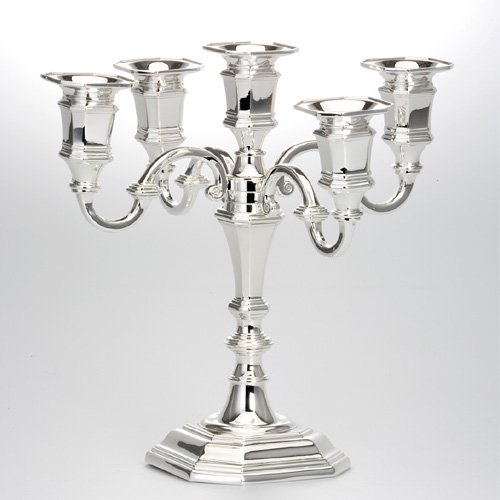 Kerzenleuchter Metall Versilbert 5-armig 27cm Silber