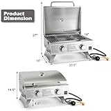 Giantex Portable Gas Grill with 2 Burner, Max. 20,000 BTU total, Folding Legs, Built-in Thermometer, Travel Locks, Stainless Steel Tabletop Propane Gas Grill for Camping Picnic Cookout RV BBQ
