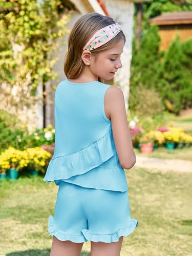 Image of Haloumoning Girls Summer Clothing Sets Ruffle Tank Tops and Shorts | 2 Piece Outfits