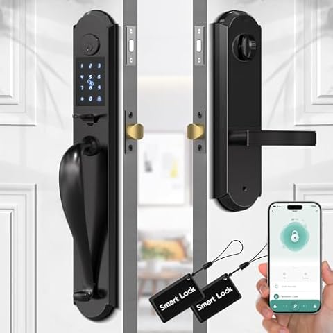 Eseesmart Front Door Lock Set, Keyless Entry Door Lock Deadbolt with Handle Set, Smart Door Locks Electronic Keypad Deadbolt with Lever Handle, Auto Lock, Code Door Lock, Easy to Install Cover