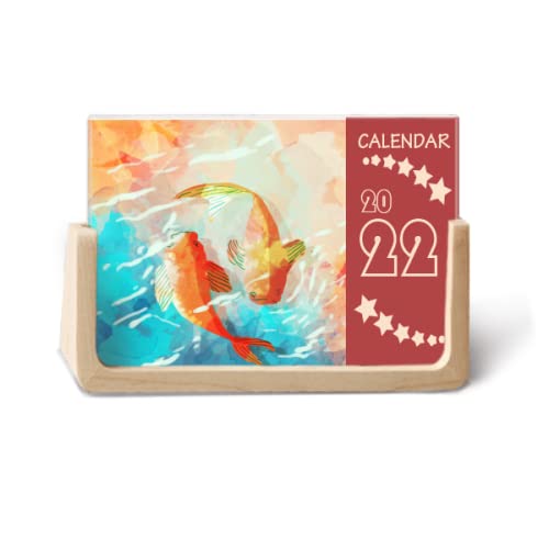 Calendrier de bureau 2022 style japonais poisson koï rouge aquarelle 12 mois