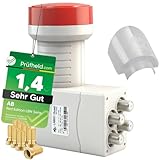 [Test SEHR GUT, Note 1.4 *] AB Quad LNB mit Wetterschutzkappe für 4 Teilnehmer, 4K UHD LNC für Satelliten Schüssel Antenne, 4-Fach Direktanschluss an Sat Receiver & TV, inkl. 8X Nonic F-Stecker