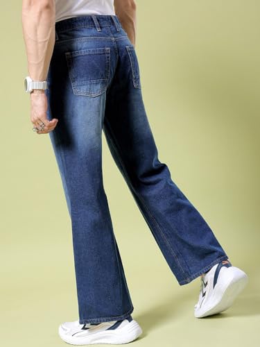 Image of The Indian Garage Co Men Bootcut Loose Fit Solid Mid-Rise Jeans